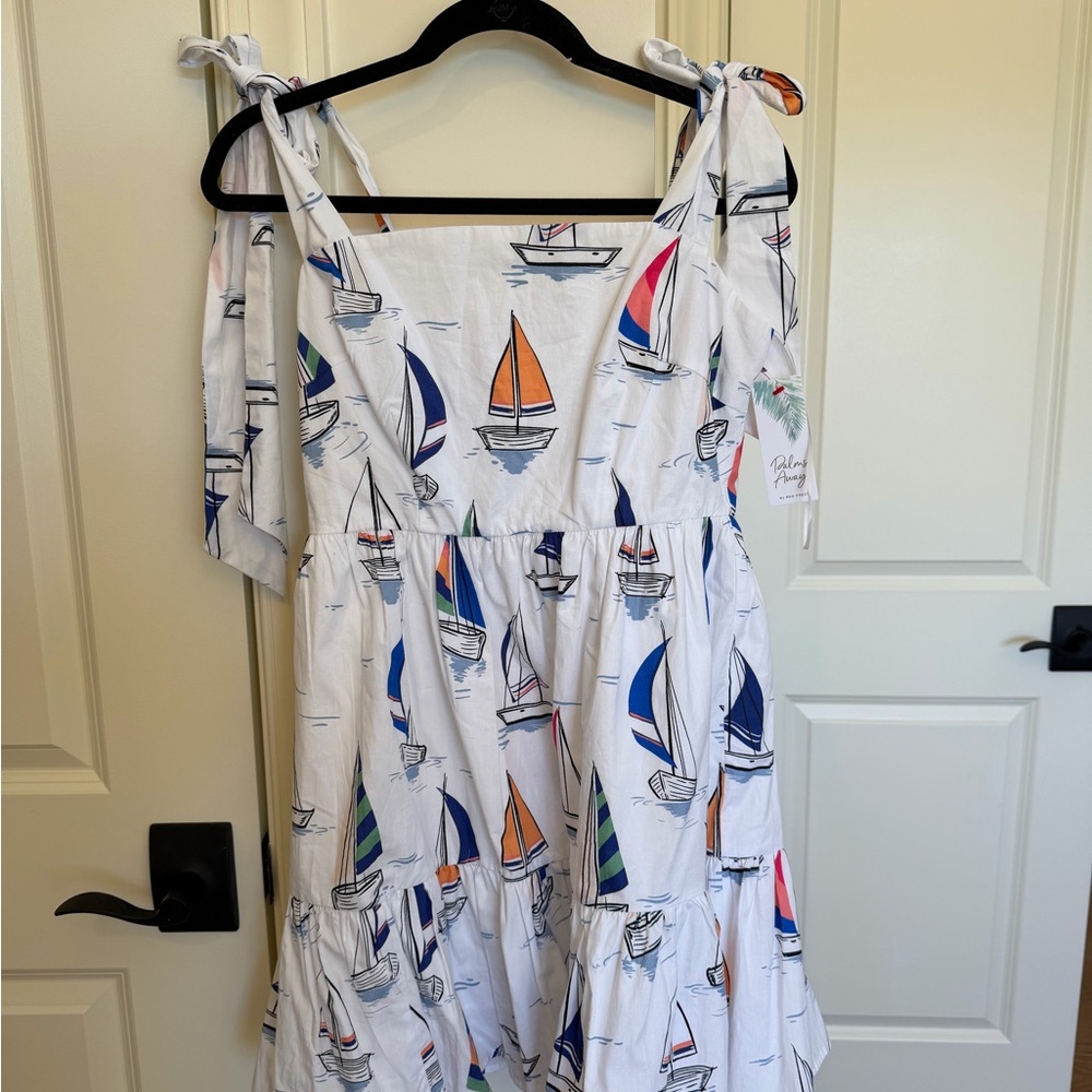 Sailboat Tie-Shoulder White Mini Dress